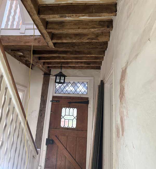 Oak beam cleaning at manor house near Chinnor, Oxfordshire