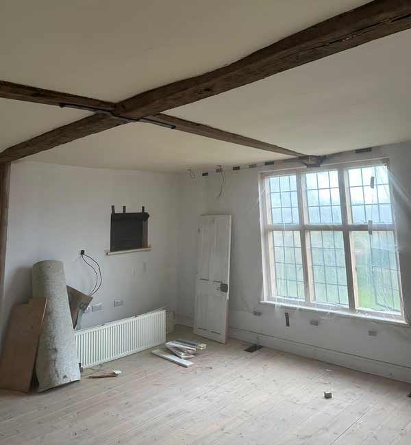Oak beam cleaning at manor house near Chinnor, Oxfordshire