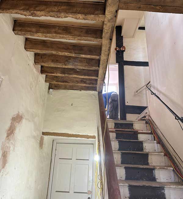 Oak beam cleaning at manor house near Chinnor, Oxfordshire