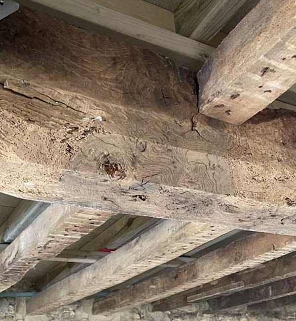 Sensitive cleaning of old roof timbers for roof renovation near Henley, Oxfordshire